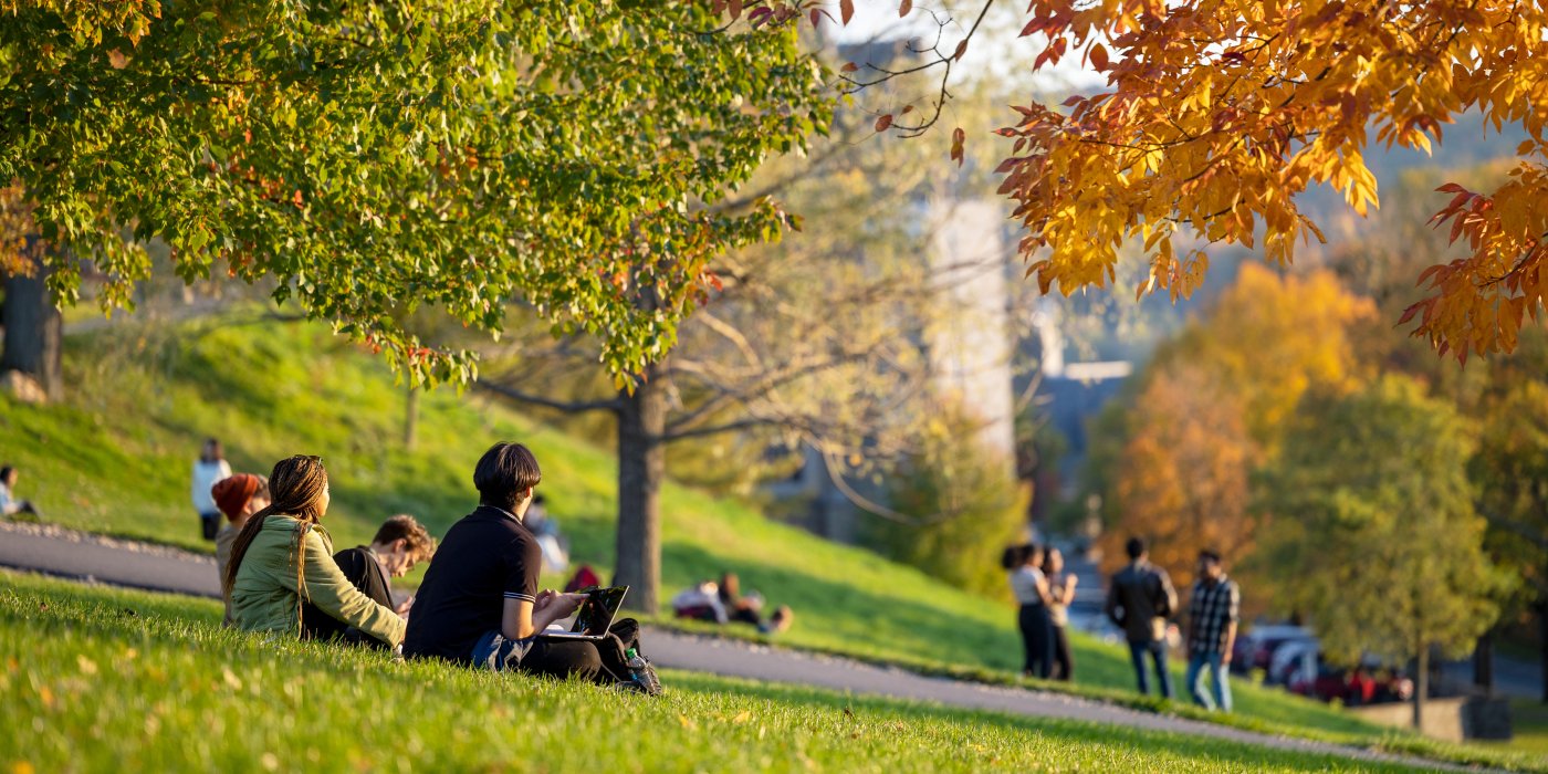 Students on Libe Slope in fall 