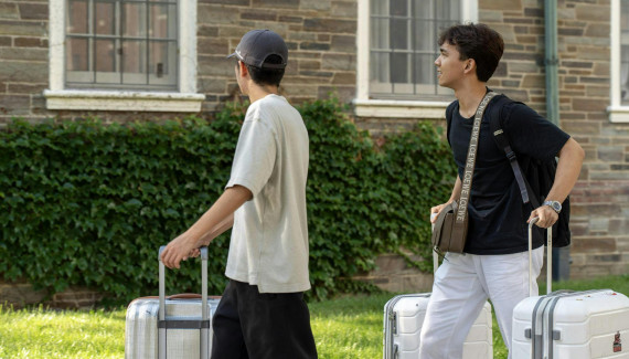 First-year students in the David A. Duffield College of Engineering with suitcases. Photo: Varsha Bhargava/Sun